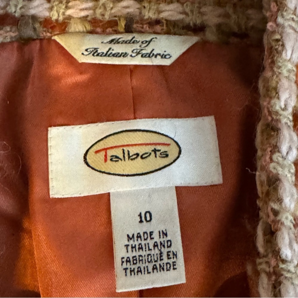 TALBOTS - 100% Wool Ivory, Green, Rust, Brown Tweed Blazer w Pockets - Size 10 - Picture 5 of 8